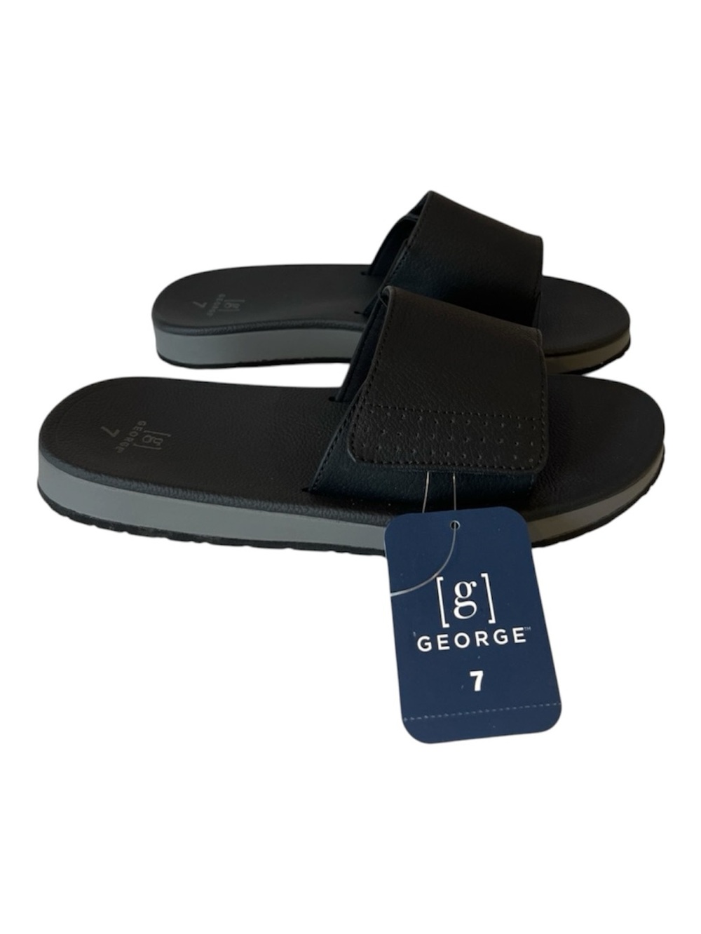 George Men’s Black Comfort Footbed Slide Sandals Size 7, Summer Beach Pool